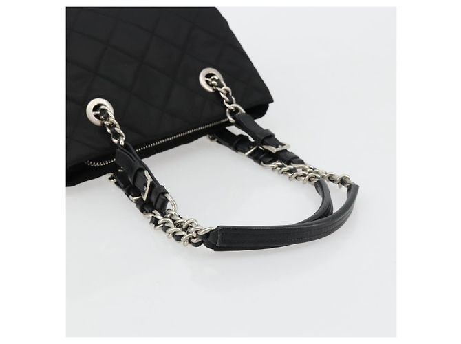 Borsa a Spalla con Catena PRADA Nylon Nero Argento Auth 184635V - vista 7