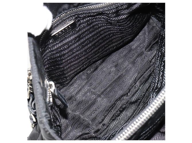 Borsa a Spalla con Catena PRADA Nylon Nero Argento Auth 184635V - vista 8
