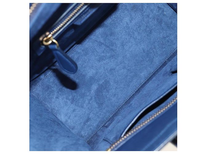 Céline Borsa CELINE Luggage Micro Shopper in pelle blu navy e oro Auth 184734V D'oro - Ansicht 10