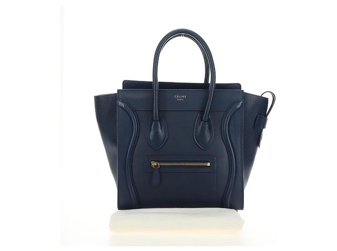 Céline Borsa CELINE Luggage Micro Shopper in pelle blu navy e oro Auth 184734V D'oro - Ansicht 12