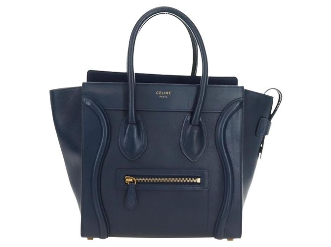 Céline Borsa CELINE Luggage Micro Shopper in pelle blu navy e oro Auth 184734V D'oro - Ansicht 13