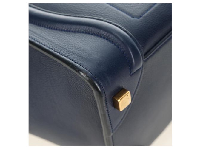Céline Borsa CELINE Luggage Micro Shopper in pelle blu navy e oro Auth 184734V D'oro - Ansicht 14