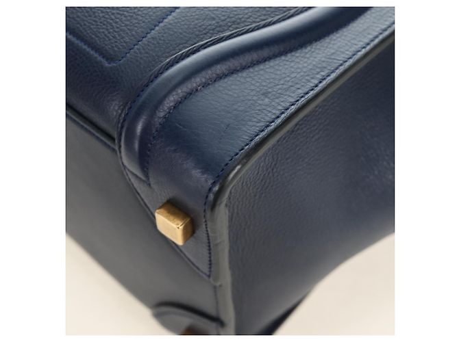Céline Borsa CELINE Luggage Micro Shopper in pelle blu navy e oro Auth 184734V D'oro - Ansicht 15