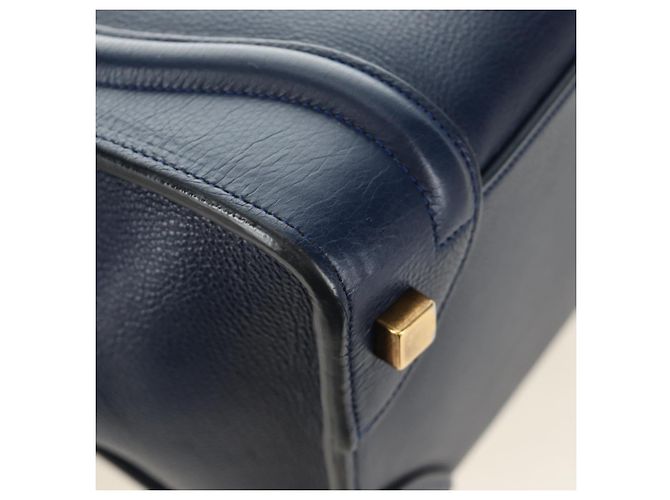Céline Borsa CELINE Luggage Micro Shopper in pelle blu navy e oro Auth 184734V D'oro - Ansicht 16