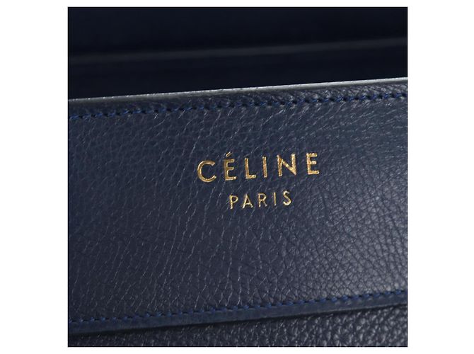 Céline Borsa CELINE Luggage Micro Shopper in pelle blu navy e oro Auth 184734V D'oro - Ansicht 18