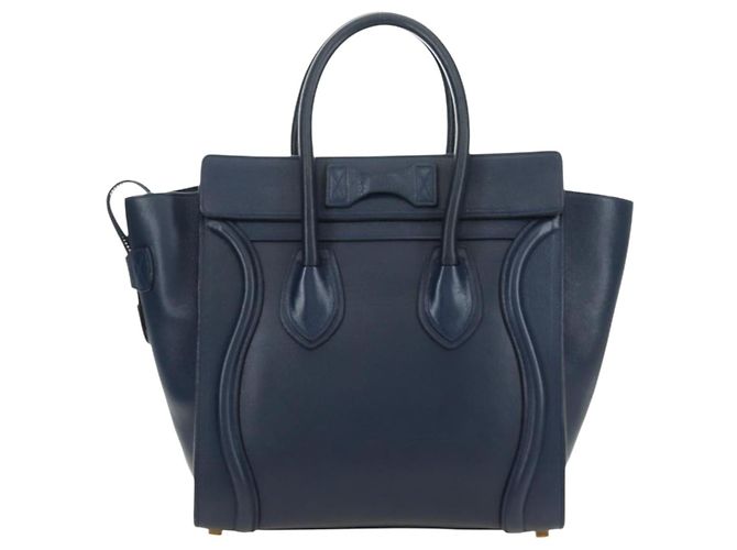 Céline Borsa CELINE Luggage Micro Shopper in pelle blu navy e oro Auth 184734V D'oro - Ansicht 2