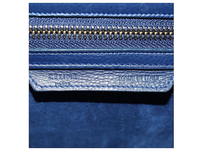 Céline Borsa CELINE Luggage Micro Shopper in pelle blu navy e oro Auth 184734V D'oro - Ansicht 20