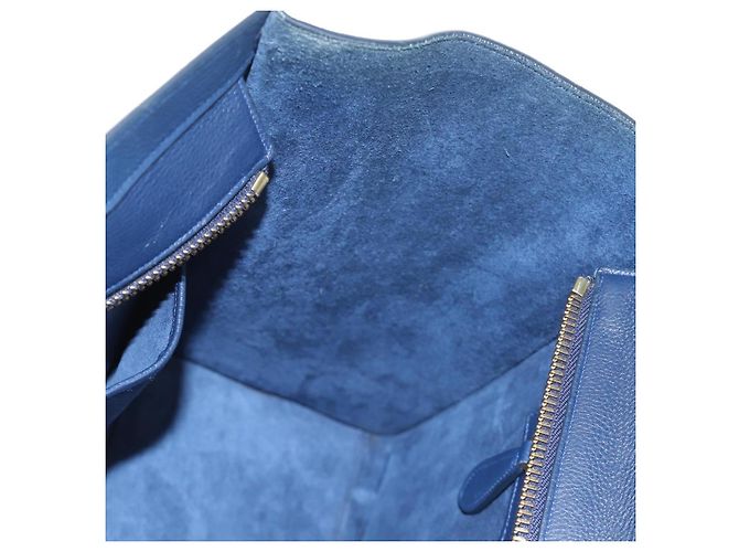 Céline Borsa CELINE Luggage Micro Shopper in pelle blu navy e oro Auth 184734V D'oro - Ansicht 22