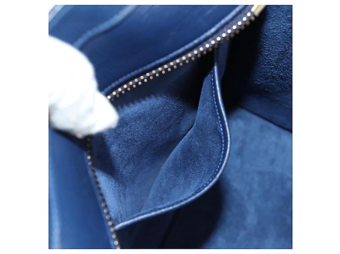 Céline Borsa CELINE Luggage Micro Shopper in pelle blu navy e oro Auth 184734V D'oro - Ansicht 23