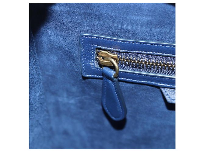 Céline Borsa CELINE Luggage Micro Shopper in pelle blu navy e oro Auth 184734V D'oro - Ansicht 24