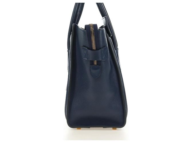 Céline Borsa CELINE Luggage Micro Shopper in pelle blu navy e oro Auth 184734V D'oro - Ansicht 3