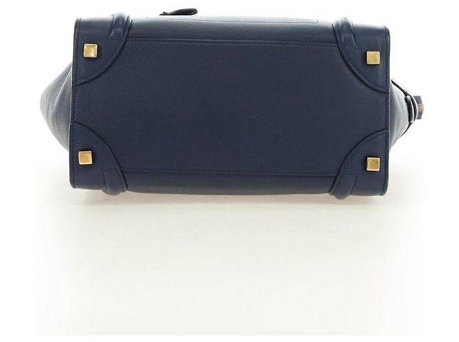 Céline Borsa CELINE Luggage Micro Shopper in pelle blu navy e oro Auth 184734V D'oro - Ansicht 5