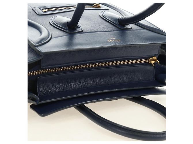 Céline Borsa CELINE Luggage Micro Shopper in pelle blu navy e oro Auth 184734V D'oro - Ansicht 6