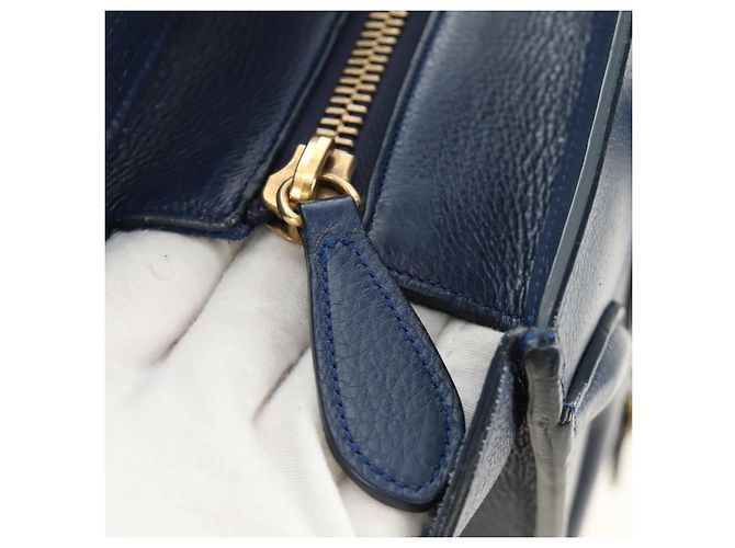 Céline Borsa CELINE Luggage Micro Shopper in pelle blu navy e oro Auth 184734V D'oro - Ansicht 9