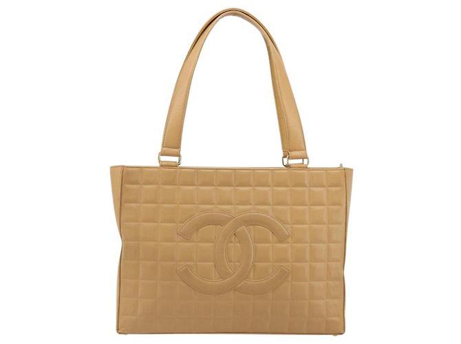 CHANEL Choco Bar Tote Bag Lammleder Beige Gold CC Auth BA13309 Golden - Ansicht 13