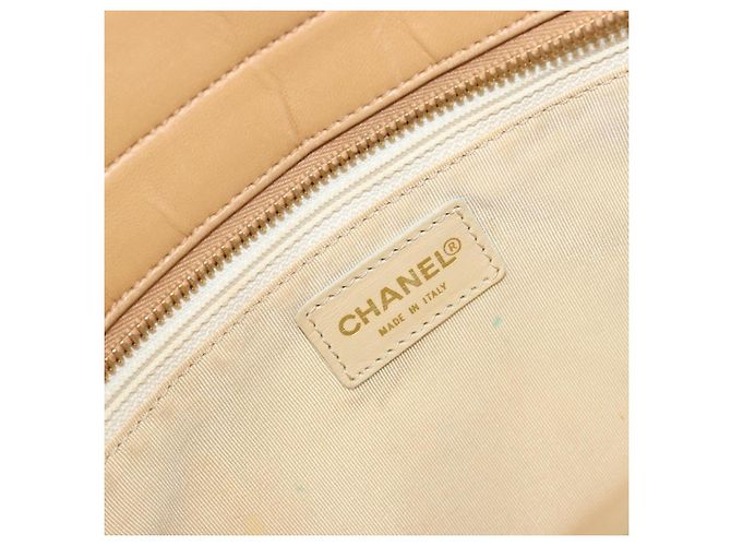CHANEL Choco Bar Tote Bag Lammleder Beige Gold CC Auth BA13309 Golden - Ansicht 18