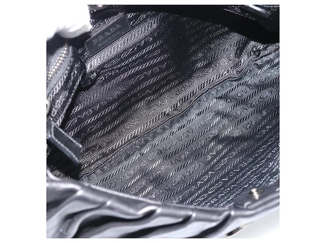 PRADA Shoulder Bag Leather Black Silver Auth 185477SAV Silvery - view 10