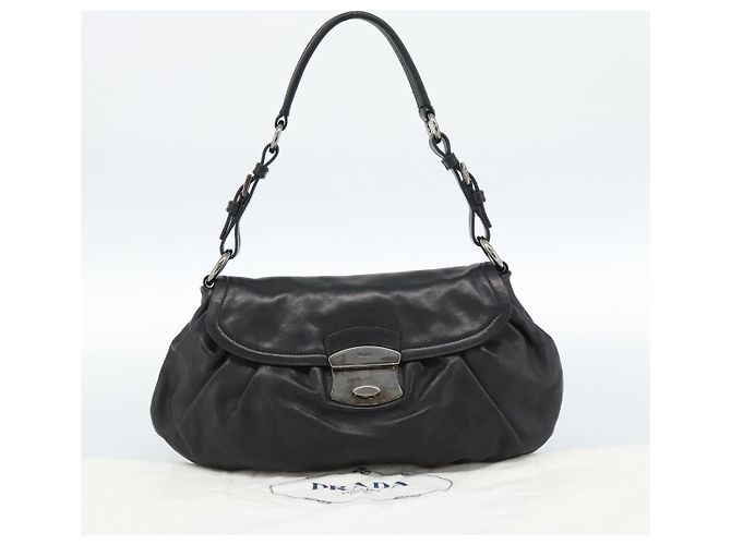 PRADA Shoulder Bag Leather Black Silver Auth 185477SAV Silvery - view 12