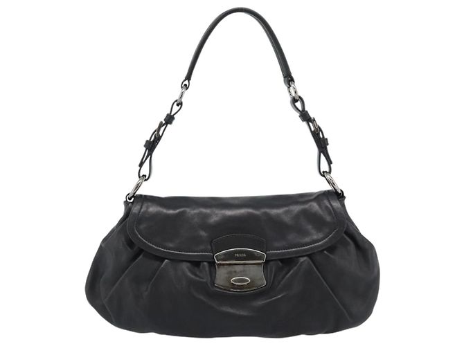 PRADA Shoulder Bag Leather Black Silver Auth 185477SAV Silvery - view 13