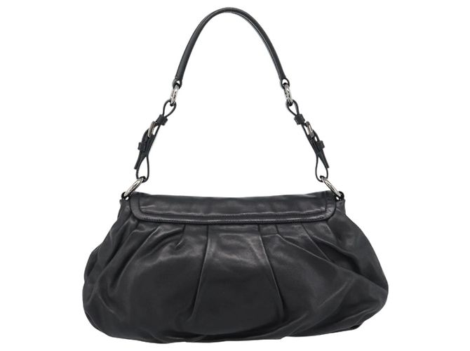 PRADA Shoulder Bag Leather Black Silver Auth 185477SAV Silvery - view 2