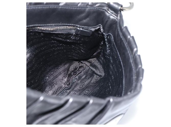 PRADA Shoulder Bag Leather Black Silver Auth 185477SAV Silvery - view 20