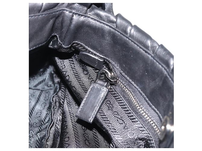 PRADA Shoulder Bag Leather Black Silver Auth 185477SAV Silvery - view 22