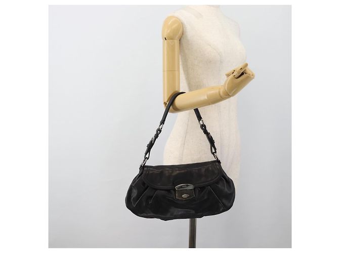 PRADA Shoulder Bag Leather Black Silver Auth 185477SAV Silvery - view 24