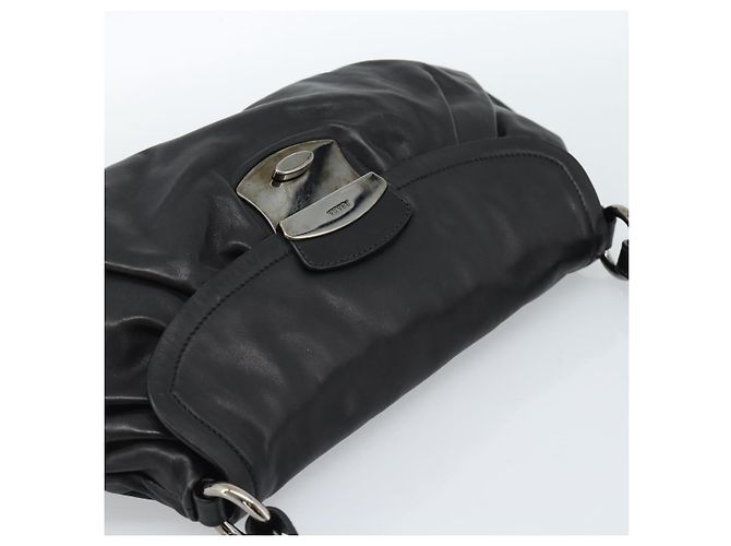 PRADA Shoulder Bag Leather Black Silver Auth 185477SAV Silvery - view 6