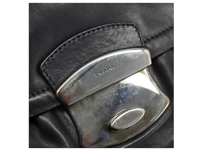 PRADA Shoulder Bag Leather Black Silver Auth 185477SAV Silvery - view 9