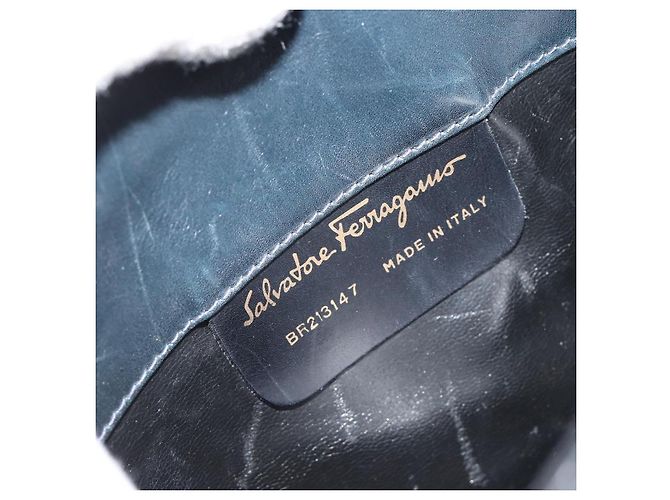 Borsa a Spalla Salvatore Ferragamo in Pelle 2way Navy Gold Auth 184712 D'oro Blu navy - vista 16