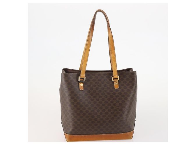 Céline Clutch CELINE Macadam Canvas PVC Pelle 2 Set Marrone Auth ti3985 - vista 3