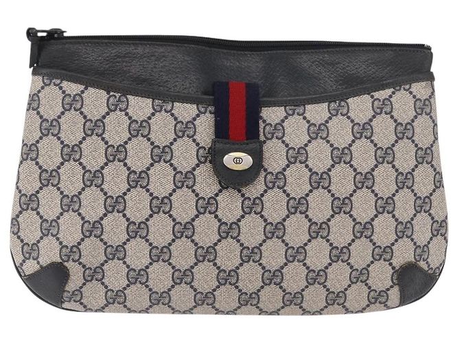 Borsa a Spalla GUCCI GG Supreme Sherry Line PVC Blu Navy Oro 904 02 026 Auth BA13331 D'oro - vista 2