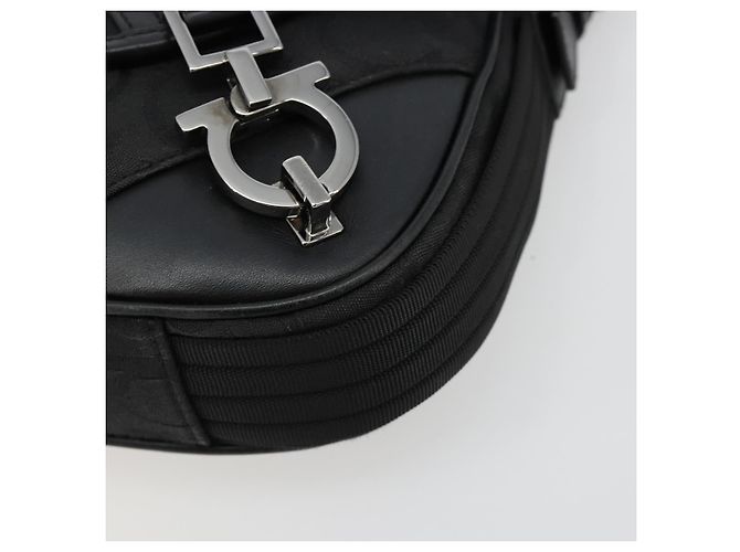 Borsa a tracolla Salvatore Ferragamo Gancini Canvas Nero Argento Auth bs35520 - vista 10