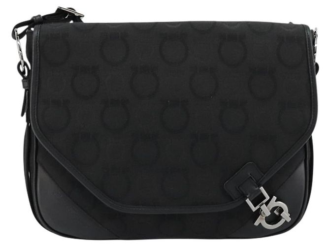 Borsa a tracolla Salvatore Ferragamo Gancini Canvas Nero Argento Auth bs35520 - vista 2
