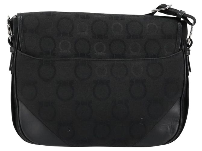 Borsa a tracolla Salvatore Ferragamo Gancini Canvas Nero Argento Auth bs35520 - vista 3