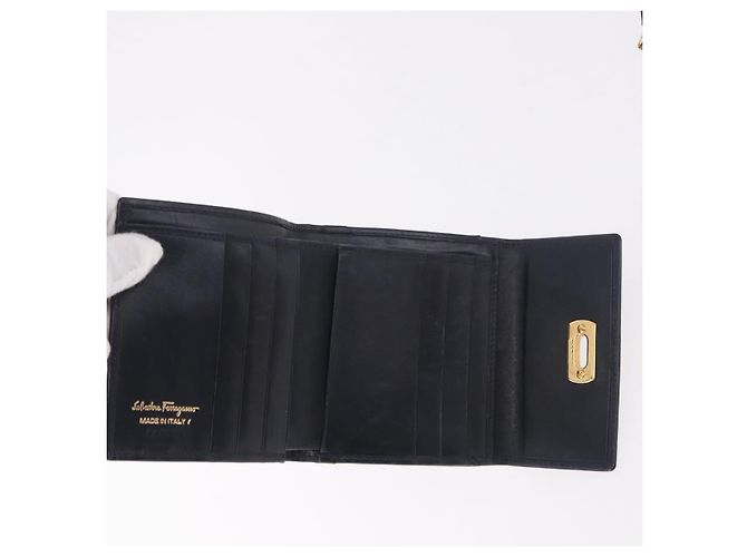 LOUIS VUITTON Salvatore Ferragamo Monogram Wallet Leather 3 Set Auth gh2141 Nero D'oro Monogramma - vista 13