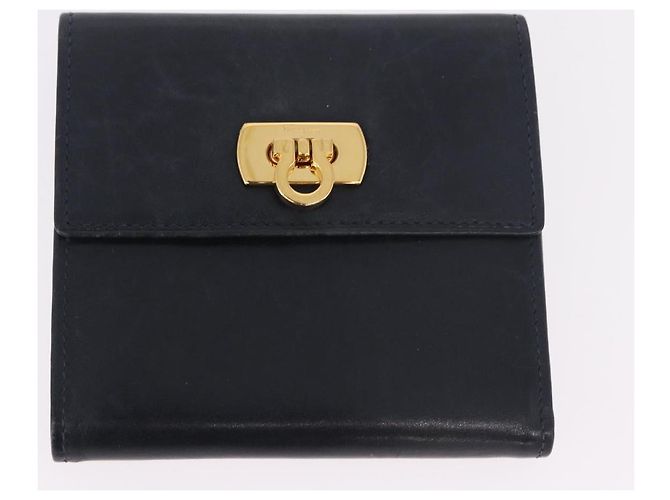 LOUIS VUITTON Salvatore Ferragamo Monogram Wallet Leather 3 Set Auth gh2141 Nero D'oro Monogramma - vista 8