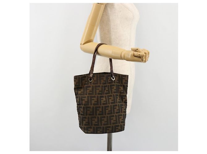 Borsa a Mano FENDI Zucca Canvas Nero Marrone Auth 185020 - vista 21