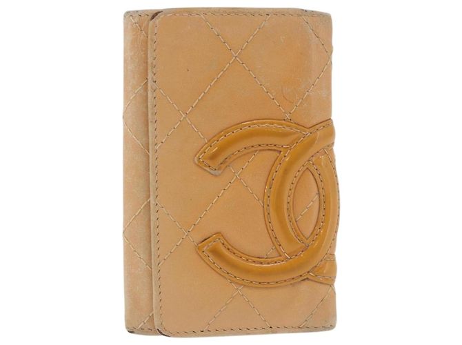 CHANEL Cambon Line Matelassé Llavero de cuero beige con CC plateado Auténtico ep14903 Plata - vista 2