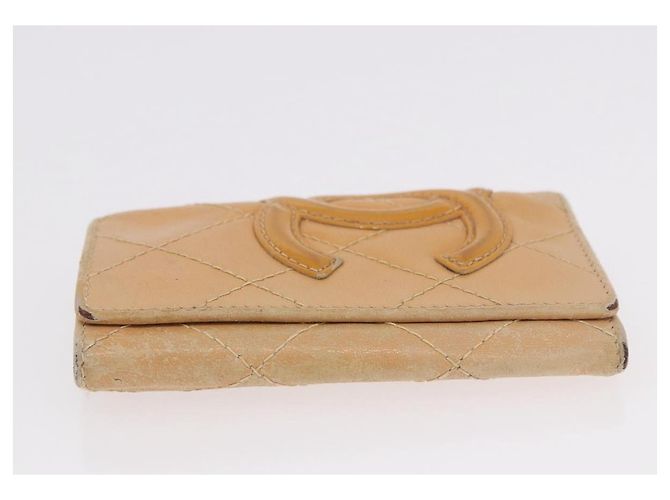 CHANEL Cambon Line Matelassé Llavero de cuero beige con CC plateado Auténtico ep14903 Plata - vista 5