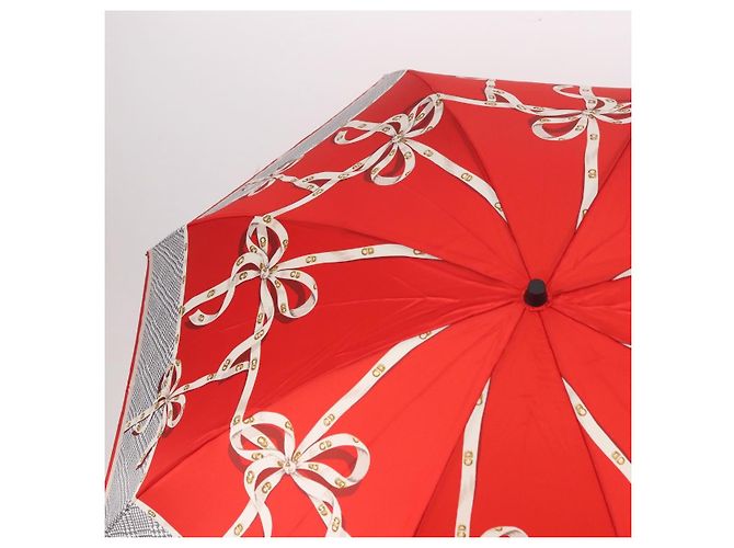 Christian Dior Folding Umbrella Polyester Made by Kanebo Red Gold Auth 184396M Golden - view 3