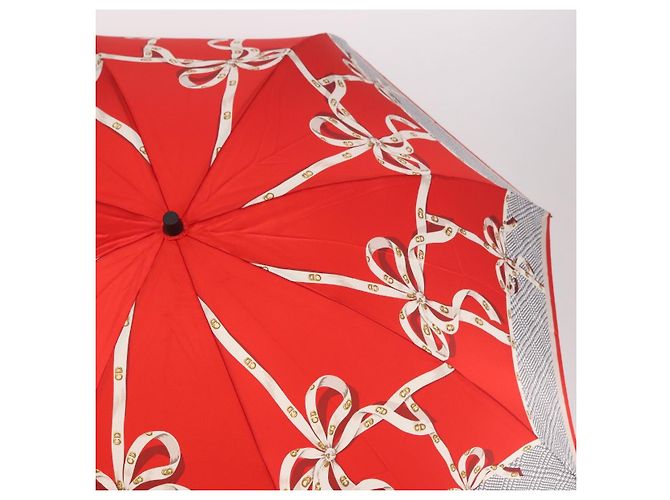 Christian Dior Folding Umbrella Polyester Made by Kanebo Red Gold Auth 184396M Golden - view 4