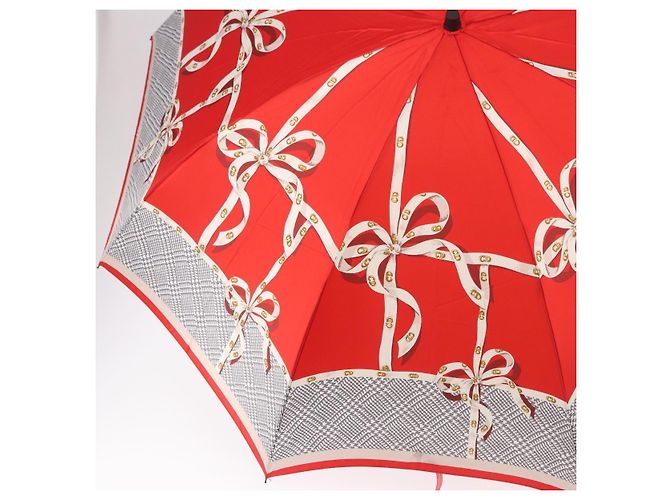 Christian Dior Folding Umbrella Polyester Made by Kanebo Red Gold Auth 184396M Golden - view 5