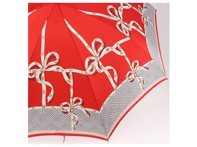 Christian Dior Folding Umbrella Polyester Made by Kanebo Red Gold Auth 184396M Golden - view 6