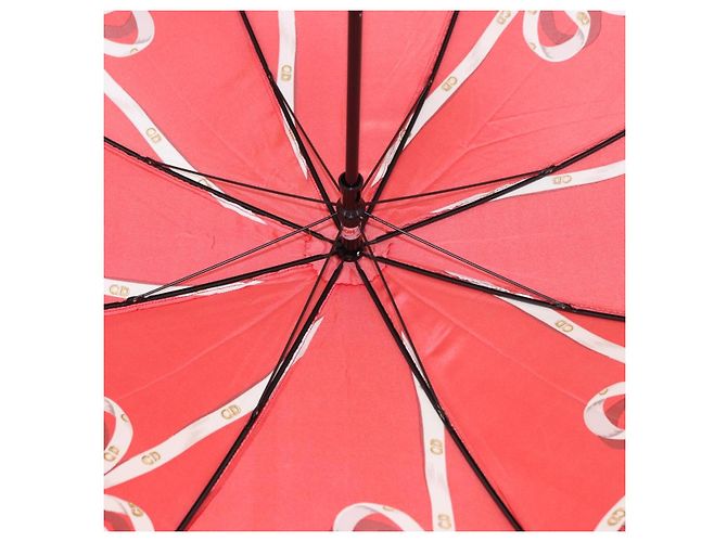 Christian Dior Folding Umbrella Polyester Made by Kanebo Red Gold Auth 184396M Golden - view 9