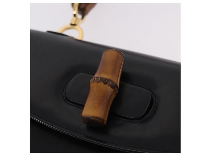 Borsa a mano GUCCI Bamboo in pelle nera e oro 000 01 0633 Auth 184960V Nero D'oro - vista 14