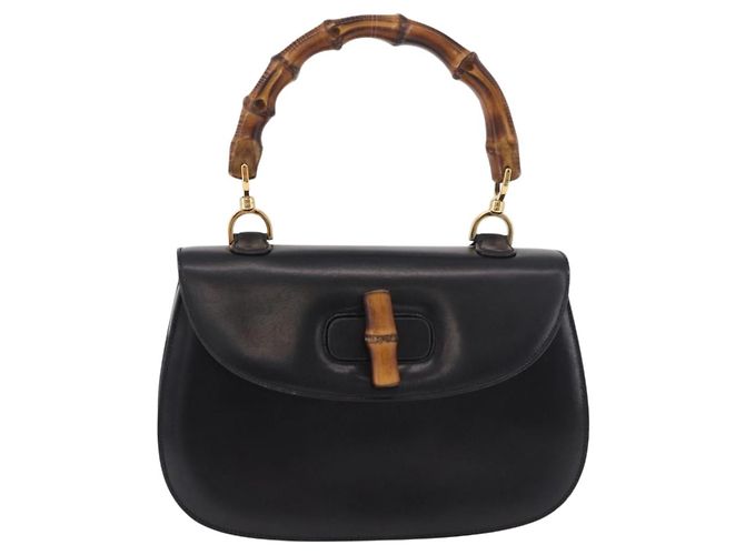 Borsa a mano GUCCI Bamboo in pelle nera e oro 000 01 0633 Auth 184960V Nero D'oro - vista 2