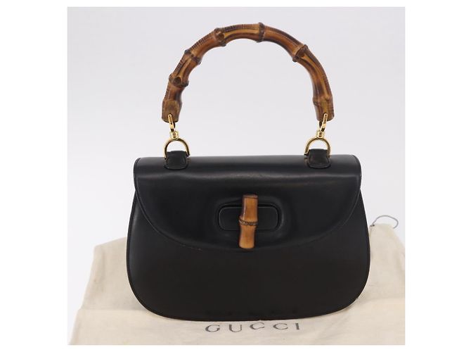 Borsa a mano GUCCI Bamboo in pelle nera e oro 000 01 0633 Auth 184960V Nero D'oro - vista 23