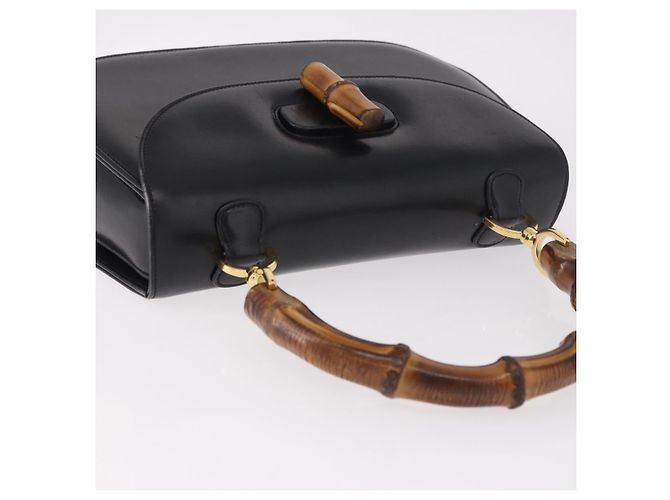 Borsa a mano GUCCI Bamboo in pelle nera e oro 000 01 0633 Auth 184960V Nero D'oro - vista 6