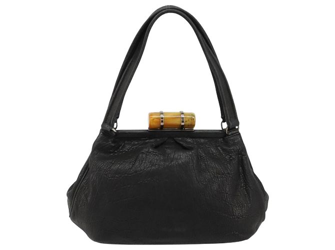 Borsa Miu Miu in pelle nera argento Auth am11809V Nero - vista 2